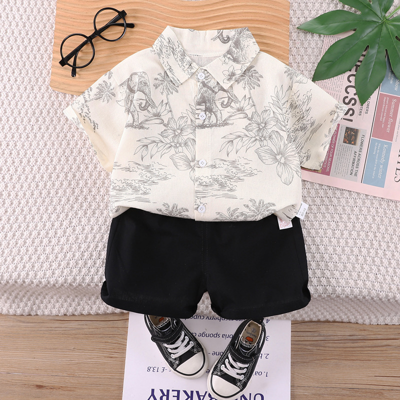 Baby Cartoon Cute Print Summer New Shirt Children's Clothing Boys Thin Short-Sleeved Casual Shirt Set Wholesale