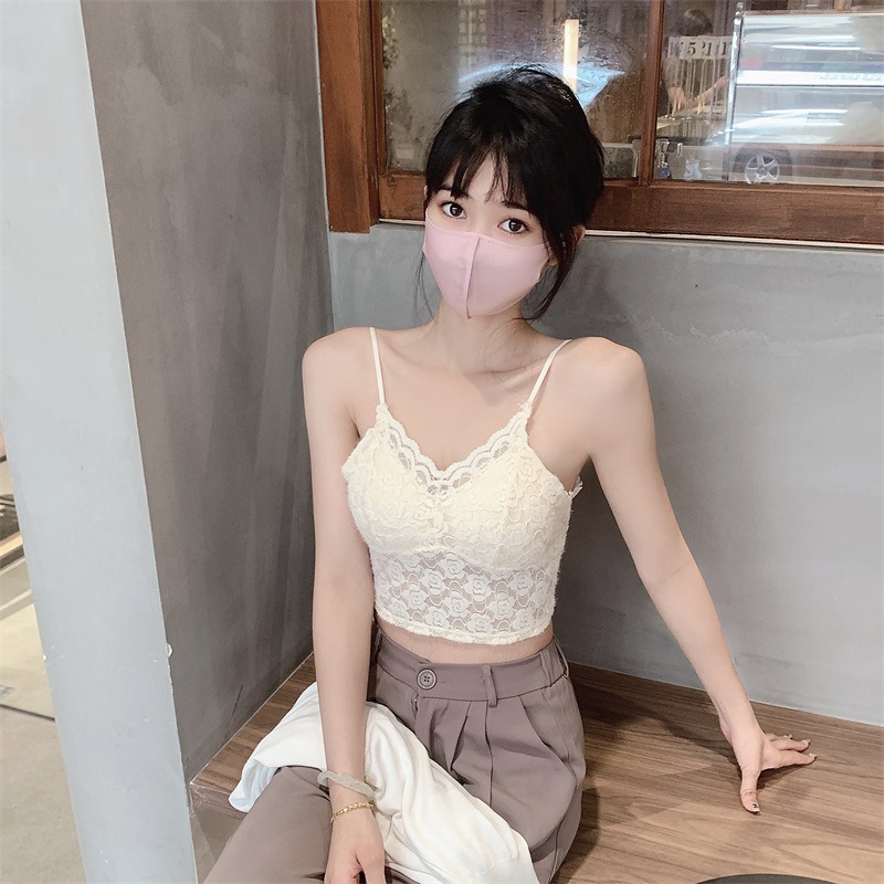 Estilo francés puro estilo encaje floral belleza espalda camisola de las mujeres con almohadilla en el pecho desgaste interior y exterior camisola para niñas