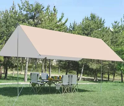 Outdoor Canopy Tent Hexagon Canopy Windproof Rainproof Awning Portable Picnic Outings Canopy Cloth (Avtomobil yan çətirləri) - quicksand-gold-inner-gray-2-pole-building-3-m-3-m