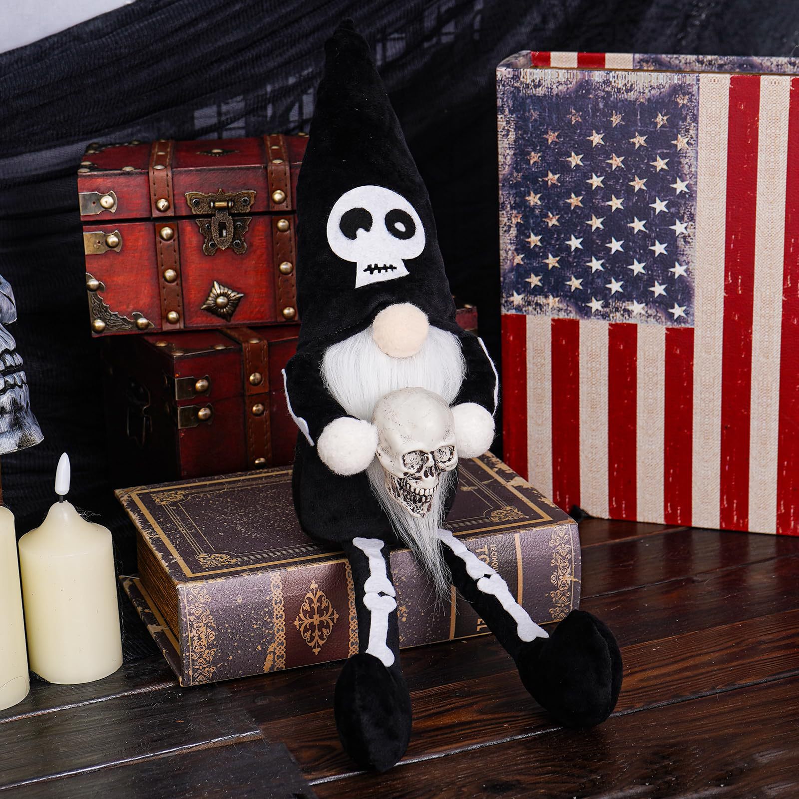 Nuevo Halloween transfronterizo cráneo enano muñeca decoración de fiestas accesorios muñecas de piernas largas terror