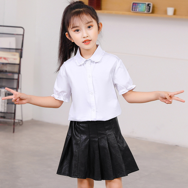 Niñas camisa blanca pura camisa de manga larga moda Otoño e Invierno estudiantes de escuela primaria primavera y verano ropa estilo campus entrega al por mayor