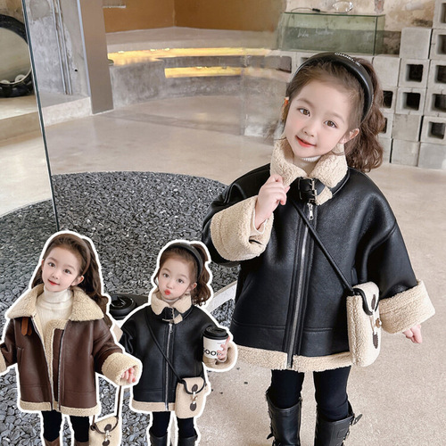 Women's New Thick Leather-PU Coat with Matching Stylish Bag, Washable Leather High-End Fashion Leather Jacket