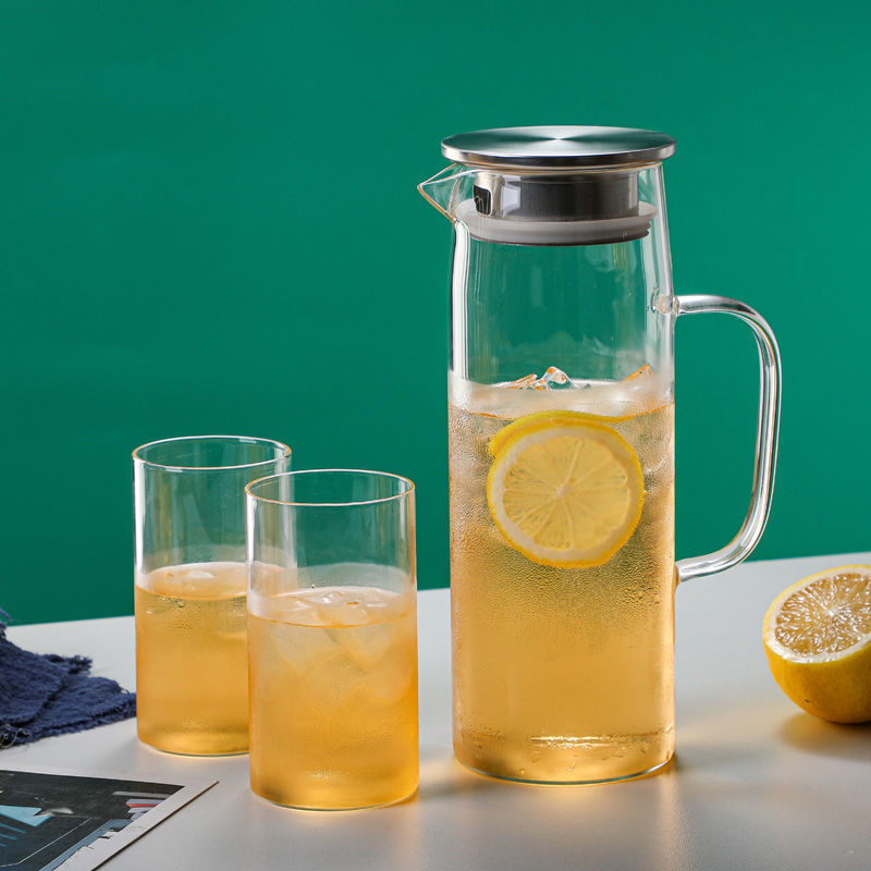 En stock botella de agua fría de vidrio borosilicato con mango simple olla recta de gran capacidad botella de agua fría de vidrio engrosado