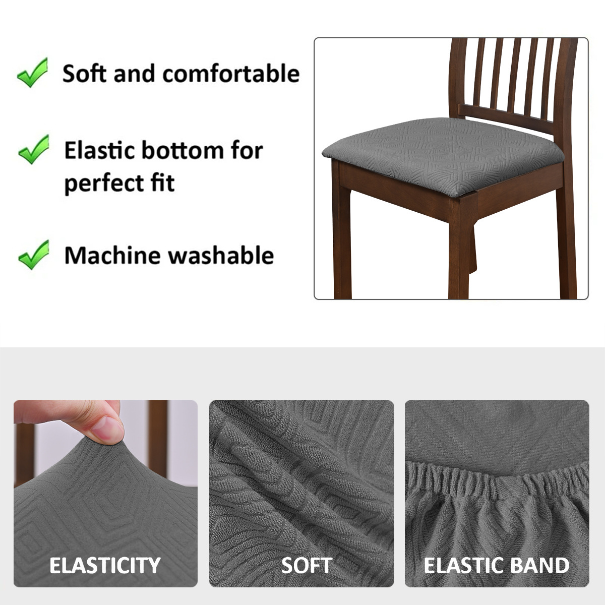 Jacquard transfronterizo palabra de retorno TPU cubierta de película impermeable cubierta de taburete con cuerda antideslizante de color sólido funda de cojín elástico para silla TEMU