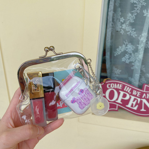 ins style transparent simple iron mouth clip bag pvc coin purse small items storage bag lipstick bag coin bag card bag