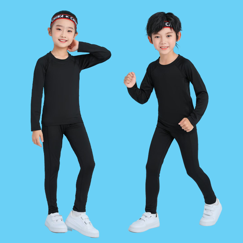 Children's Bodysuit Training Clothes Quick-Drying Clothes Boys and Girls Autumn and Winter Basketball Football Base Sports Fitness Clothes Set