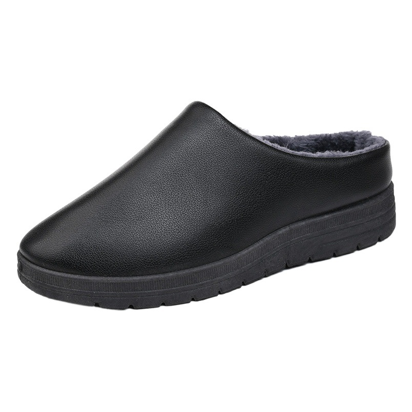 Slippers for Women in Autumn and Winter, Cotton Slippers for Couples, Waterproof Pu Leather Slippers for Men, Winter Warm Soft-Soled Plush Indoor Non-Slip and Wear-Resistant