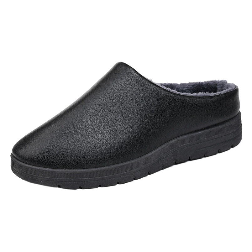 Женские тапочки на осень и зиму, хлопковые тапочки для пар, водонепроницаемые тапочки из искусственной кожи для мужчин, зимние теплые плюшевые домашние тапочки с мягкой подошвой, нескользящие и износостойкие.