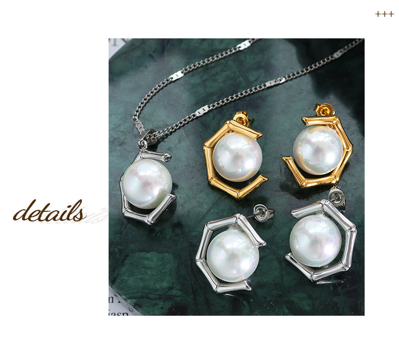Retro Geometric Titanium Steel Plating Pearl Earrings Necklace