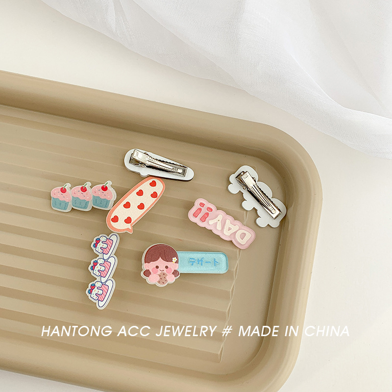 Cute creative cartoon side clip Japanese and Korean children's broken hairpin girl acrylic hairpin crocodile clip hairpin headdress female