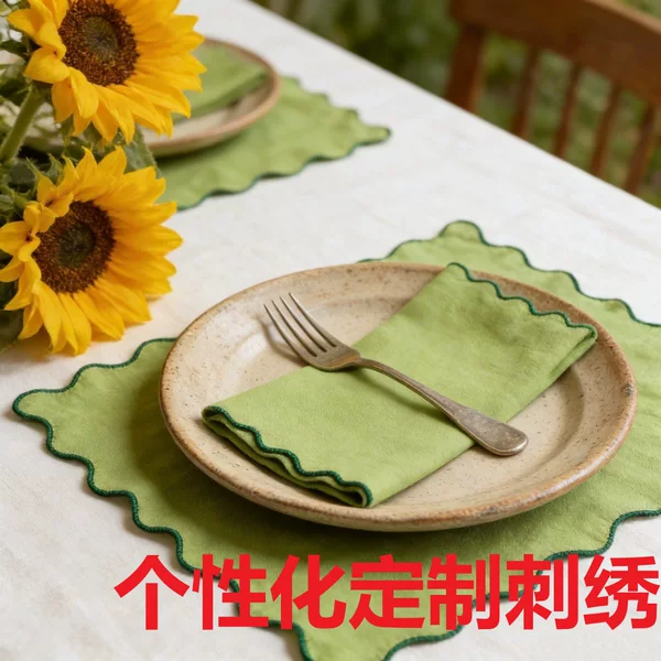 Customized Computer-Embroidered Napkin Cloth with Round Wavy Border, Solid Color Tea Towel, DIY Pattern, Manufacturer, Cross-Border Wholesale