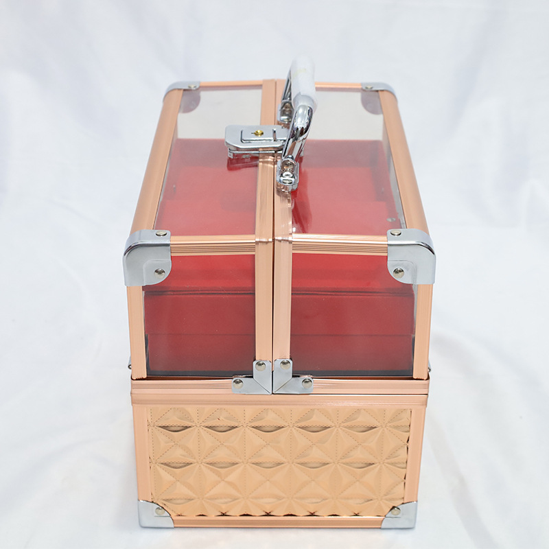 Estuche de cosméticos Estuche de almacenamiento de aleación de aluminio portátil de gran capacidad con espejo Estuche de herramientas pequeño portátil multicapa con maquillador profesional