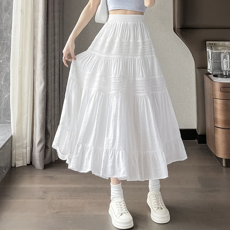 Кружевная сшитая юбка половинной половинки девушка летняя одежда 2025 новая мода старшеклассников длинное платье с высокой талией