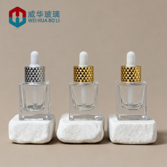 现货30ml透明四方瓶 方形精油瓶 精华玻璃空瓶 化妆品玻璃滴管瓶