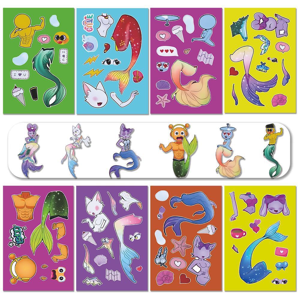 Caja de ritmo de cambio de pegatinas de sirena sprunki serie de niños puzzle divertido con pegatinas de juguetes DIY