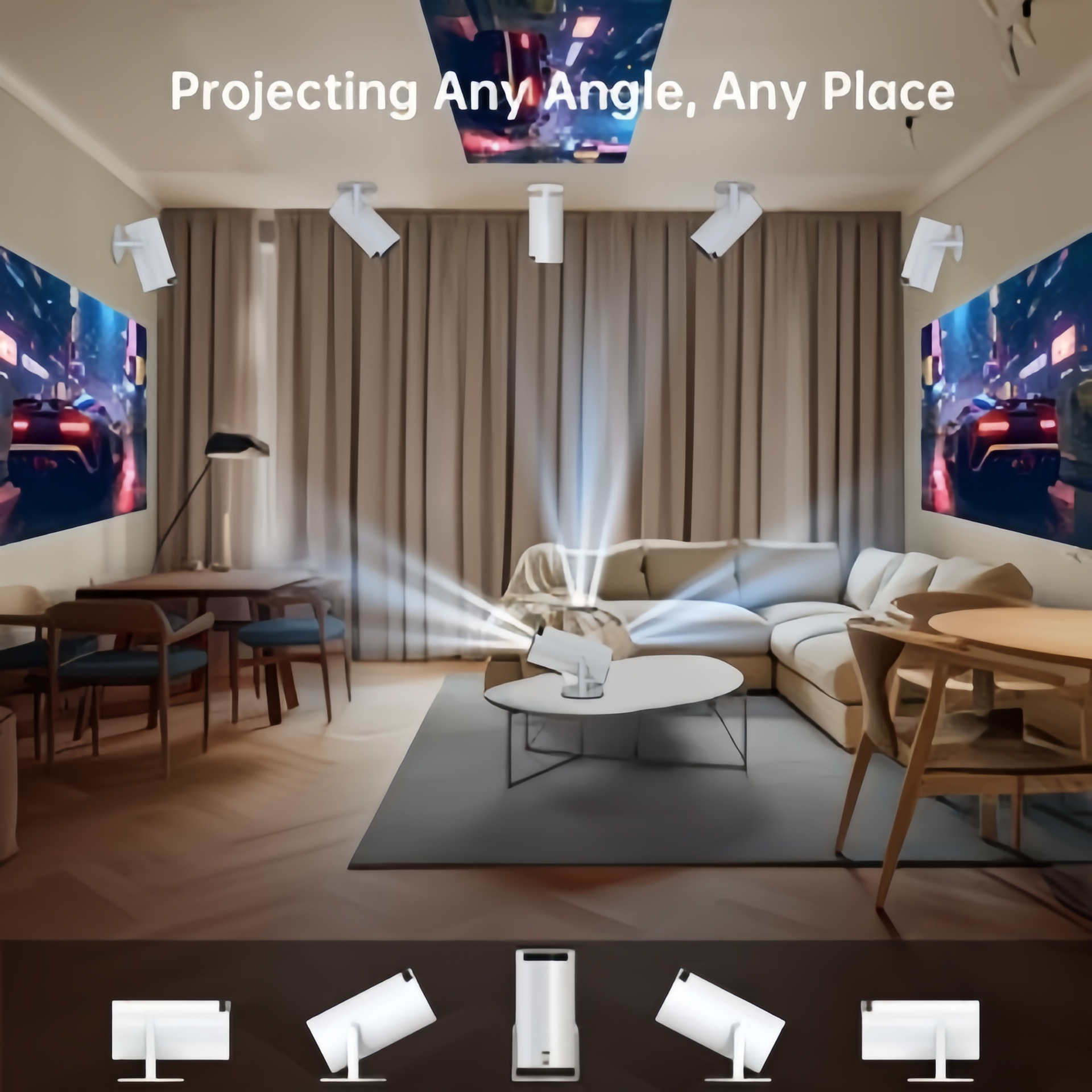 Smart 270° Rotatable Projector Ultra HD 1080P Home Theater Mobile Phone Casting Mini Projector
