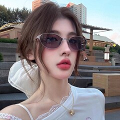 千禧风y2k复古金属浅紫色墨镜女款2025新款方圆脸太阳眼镜猫眼框