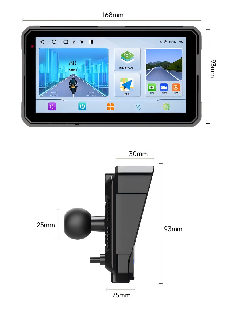 Motorcycle Dashcam with Built-In Gaode Google Navigation, Carplay, Hicar, and 4g Remote Tire Pressure Monitoring