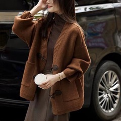 SheTiJia 2025 レトロポケット V ネックジャケットリブボタンセーター女性のニットカーディガン外国貿易クロスボーダールーズ