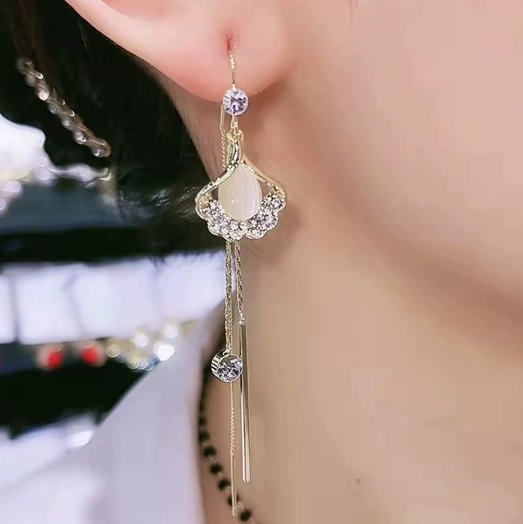 Earrings, stone inlay from pearl, high-quality style, silver 925 sample, 2022 collection