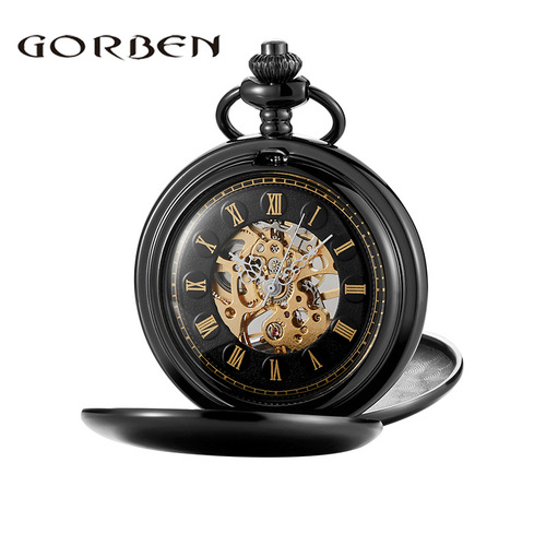 Foreign trade hot selling classic double-opening double-sided Roman font retro manual mechanical large pocket watch dropshipping