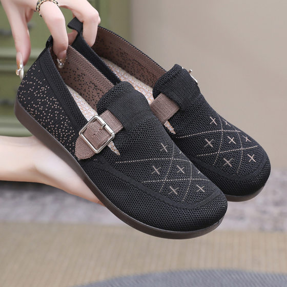 Spring New Old Beijing Cloth Shoes Breathable Mother New Middle-aged Casual Shoes Mesh Non-slip Soft Sole Slip-on