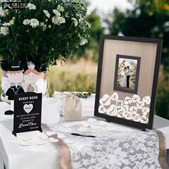 木製フレームのウェディングサインインボードクリエイティブカット木製結婚式の祝福愛メッセージボード結婚式のゲストのゲストブック