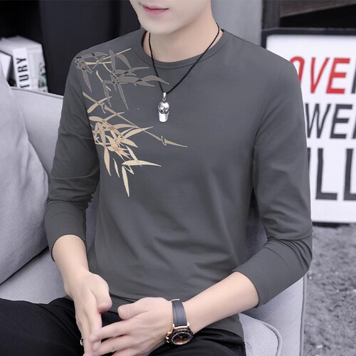 Men's Long-Sleeve T-Shirt for Autumn, Stylish and Versatile Top for Students, Casual and Easy-to-Wear Blouse with Round Neck, Base Shirt for Fall
