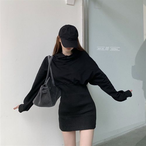 Slimming High-Waisted Bodycon Long-Sleeve French Style Hooded Dress for Women, 2024 Autumn New Short Skirt Iris Dress