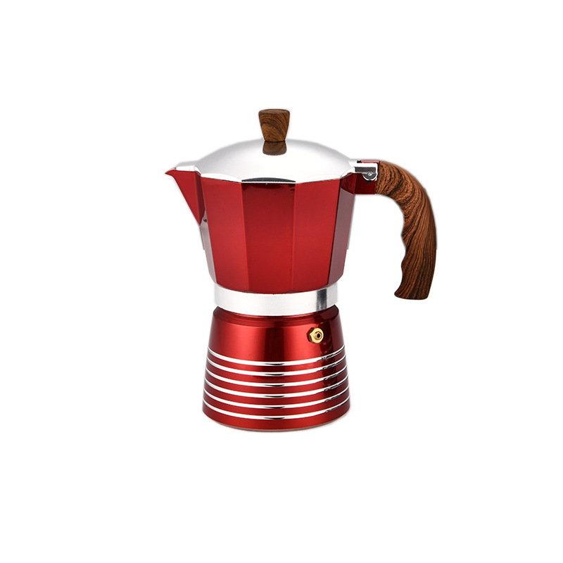 Aluminum Alloy Coffee Pot with Spray-Painted Wood Grain, Moka Pot, Turkish Cafe Utensils, Minimalist Style Coffee Pot, Hand-Brewed Coffee