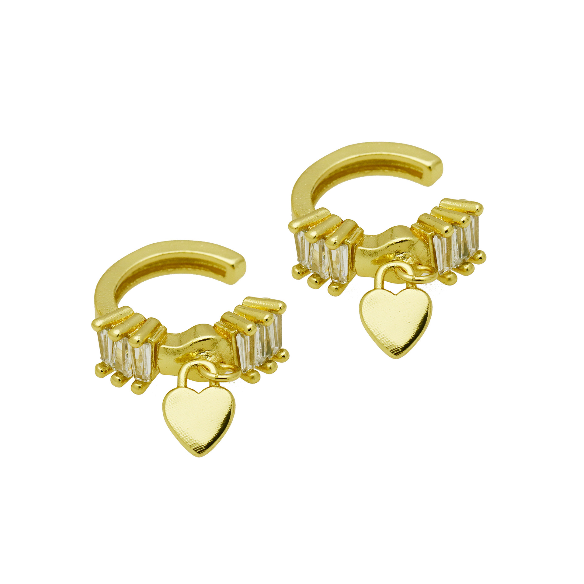 Daily Occasion 1 Pair Shiny IG Style Geometric Heart Shape Inlay Copper Zircon 18K Gold Plated Ear Cuffs