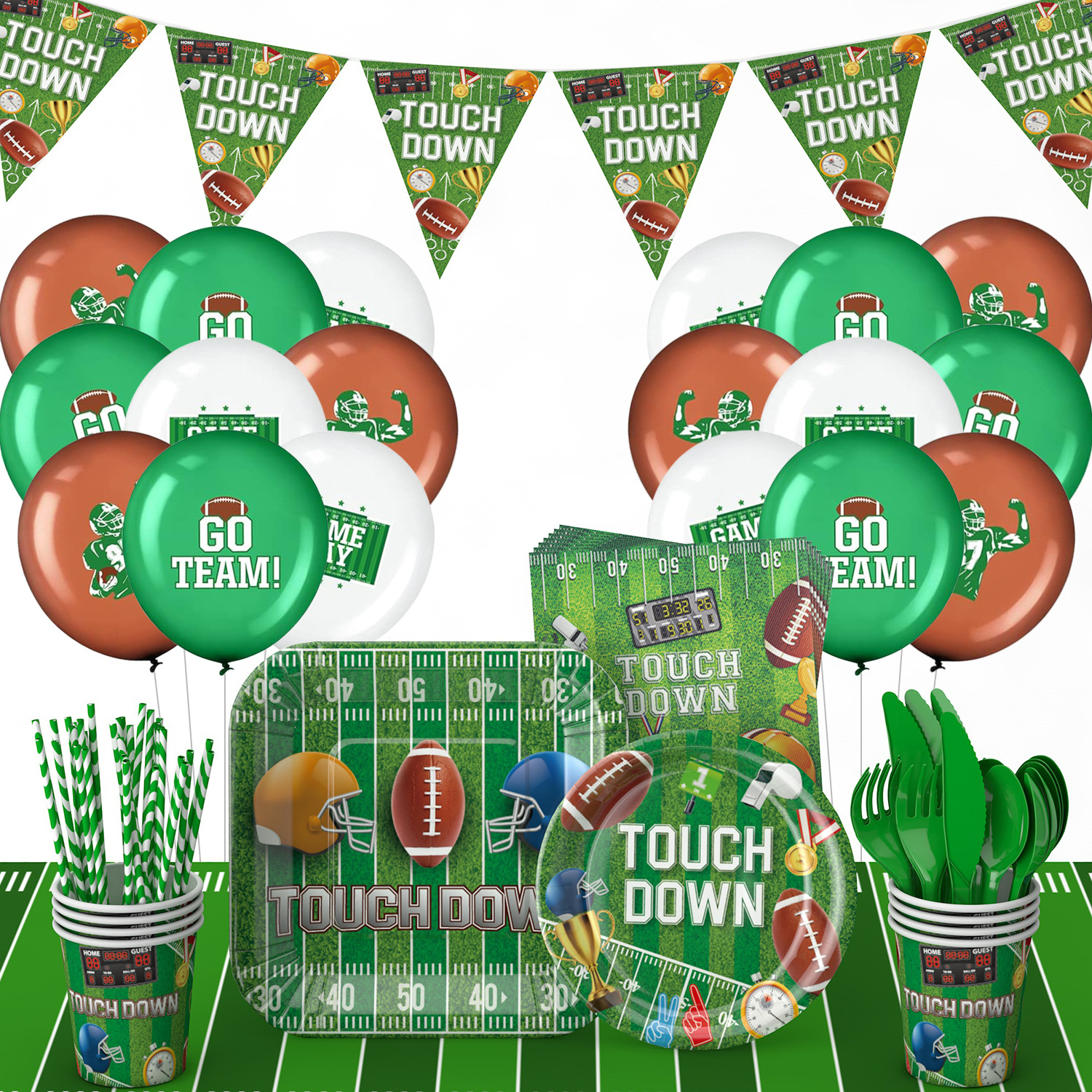 Nuevo Rugby Super Bowl decoración del partido fútbol americano desechable cuadrado plato de papel taza de papel decoración traje