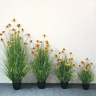 Artificial Green Plant Reed Potted Indoor Floor-Standing Onion Grass Pine Cone Chrysanthemum White Pink Yellow Plant Landscaping Fake Flower Dog Tail