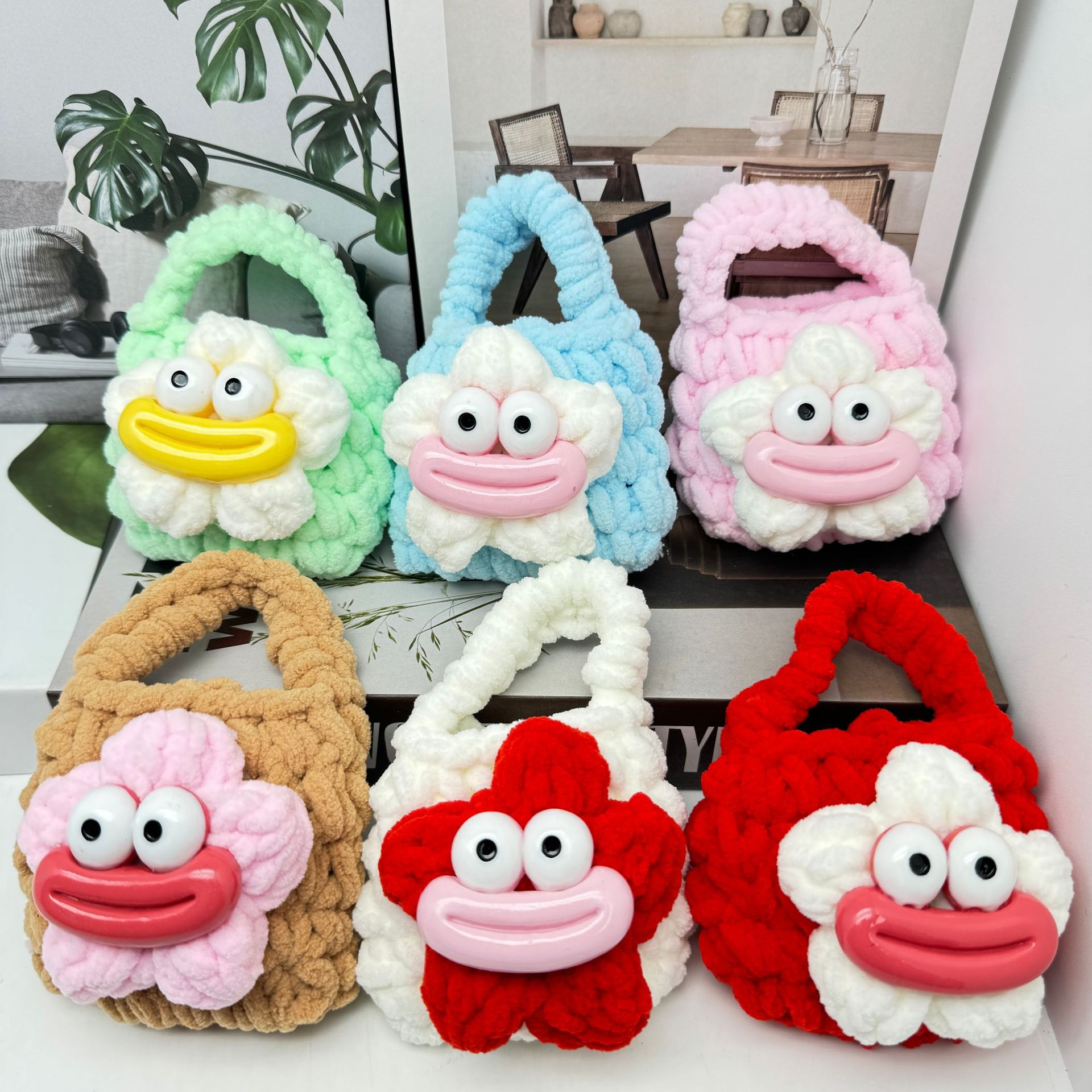 손으로 짠 이어폰 가방, 창의적인 소시지 입 모양의 모직 펜던트 가방, 귀여운 휴대용 동전 지갑, 동전 작은 가방 보관