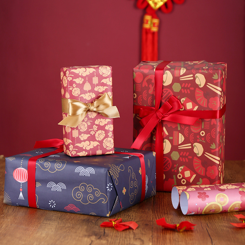 Papel de embalaje de estilo chino papel de regalo de boda rojo festivo Año Nuevo Festival de Primavera DIY papel de regalo
