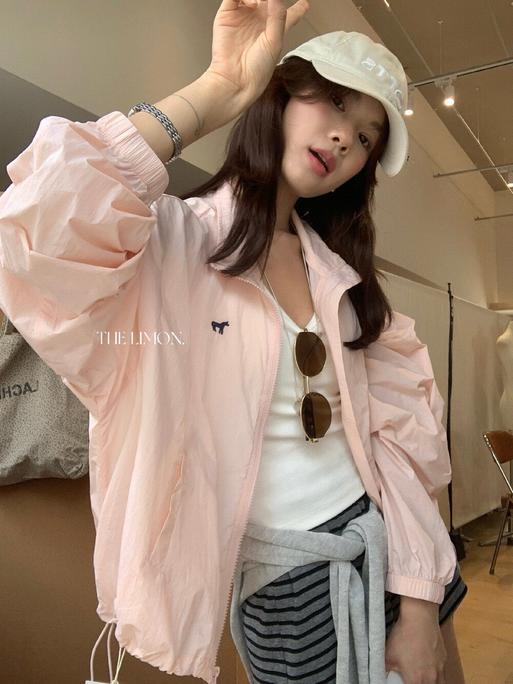 Áo khoác chống nắng nữ cổ đứng thêu họa tiết dáng ngắn tay ngắn — xanh lam, màu hồng, Xanh da trờicolor, màu trắng chi tiết 23