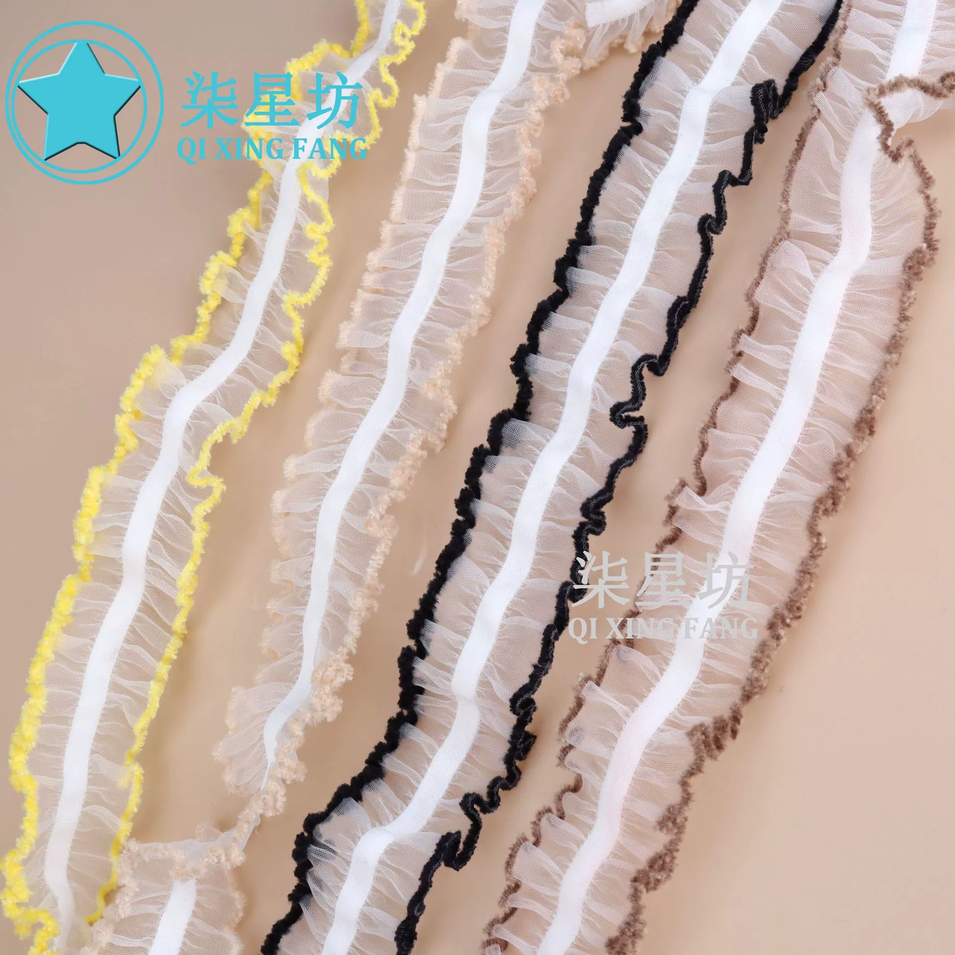 Популярная трансграничная эластичная ткань "снежная газа" 2,5 см, двусторонняя плиссированная стеклянная шелковая ткань с цветным бархатным краем, кружево с рюшами