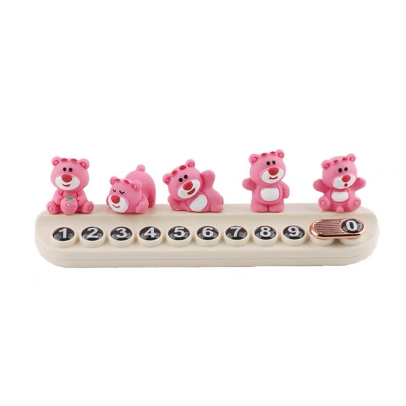 Strawberry Bear Auto Número de estacionamiento temporal Modelo femenino lindo Coche móvil Tarjeta de teléfono Decoración del coche Decoración del coche