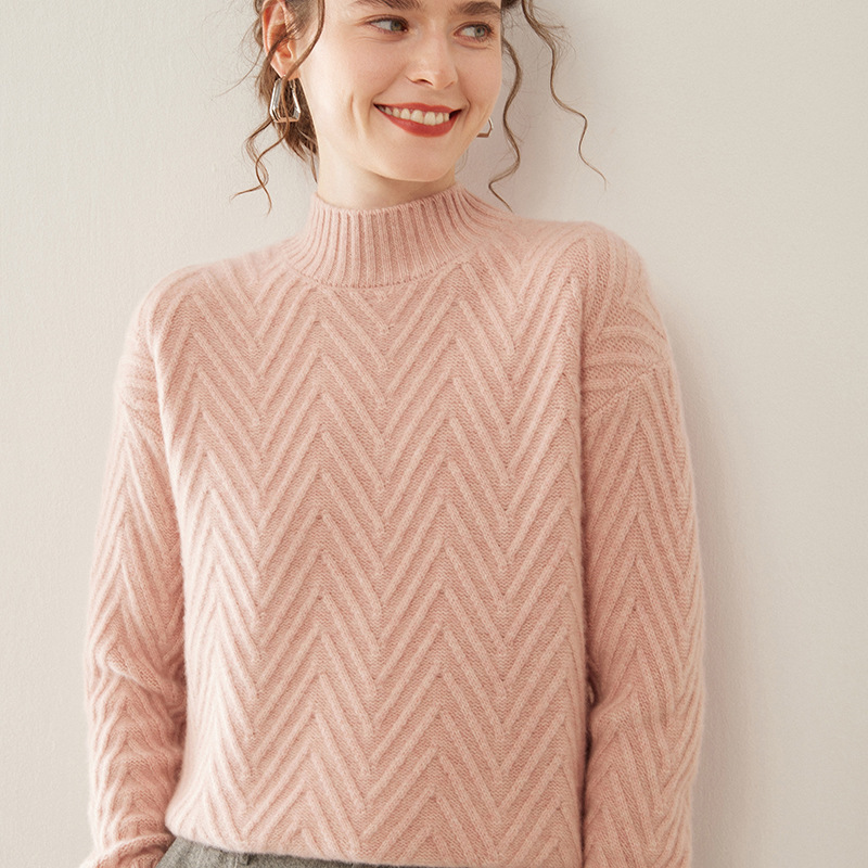 25 Autumn/Winter New Women's Versatile Orchid Thickened Half-Turtleneck Base Sweater Pullover Knitwear Simple Solid Color