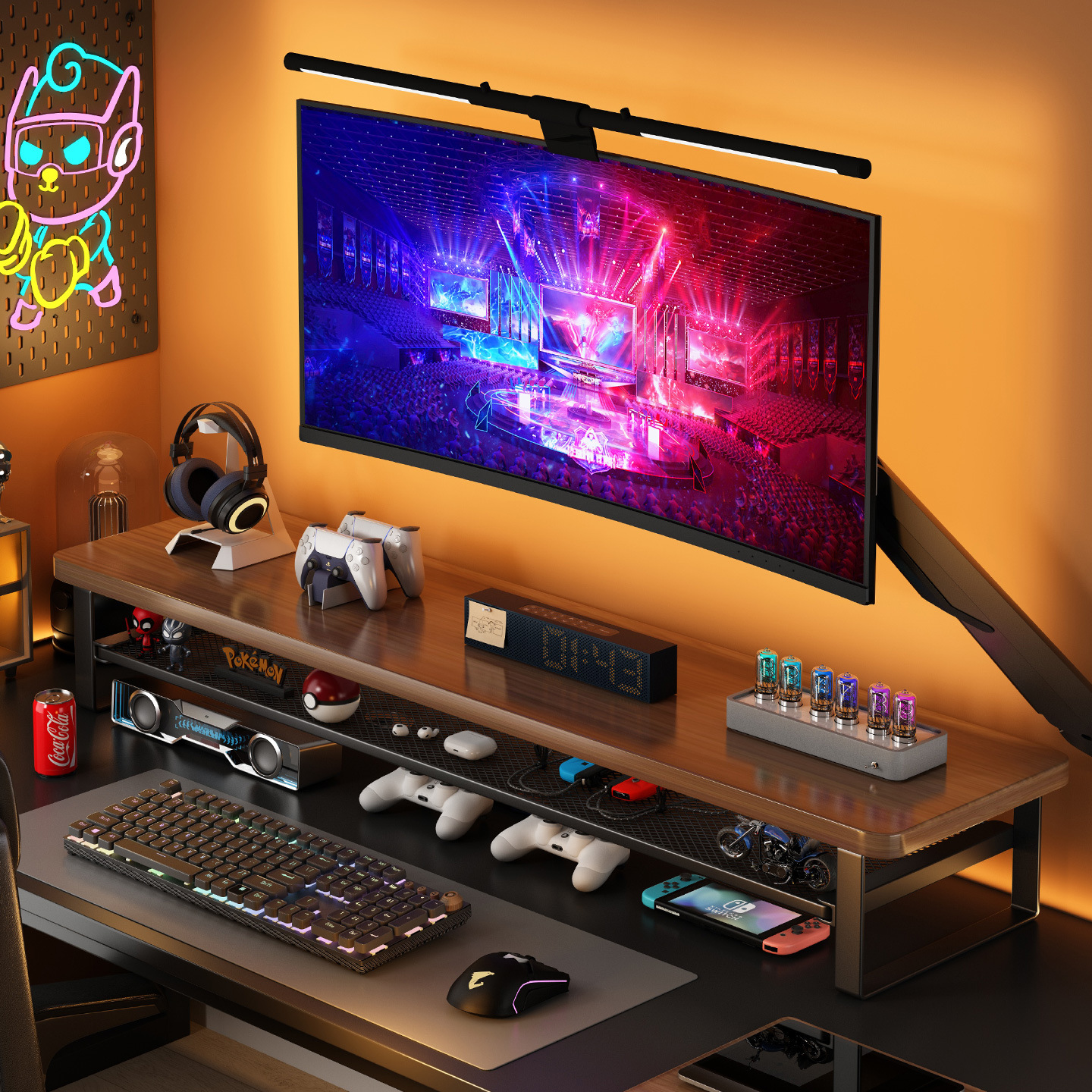 Eスポーツルームデスクトップコンピュータ高架デスクトップ収納ラックワークステーションモニタースタンド拡張ノートブック高架ラック