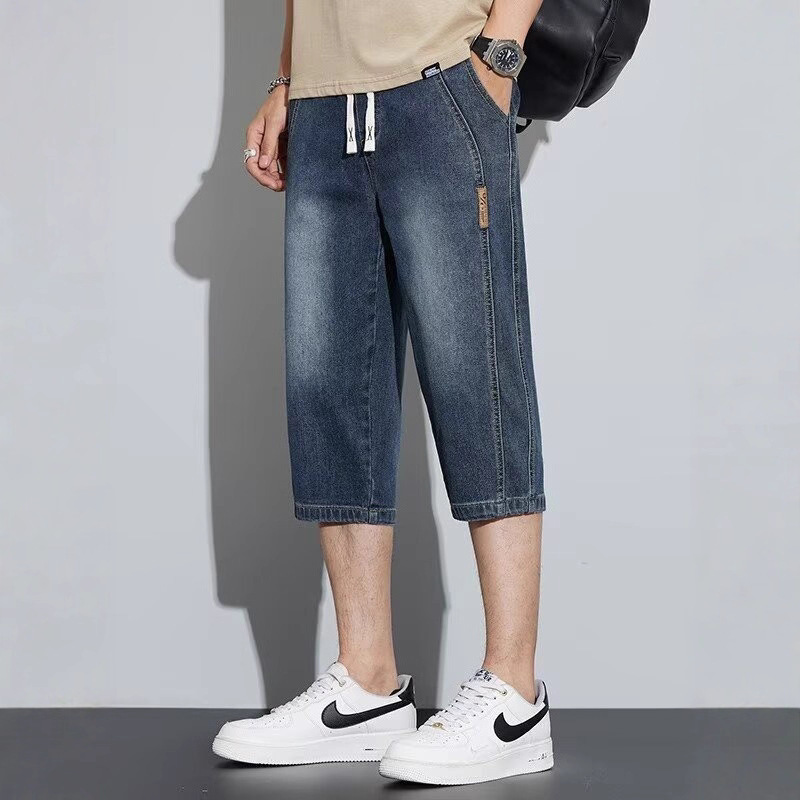Men's Denim Cropped Shorts 2025 New Summer Trendy Brand Straight Slim American Style Casual Mid-Length Shorts
