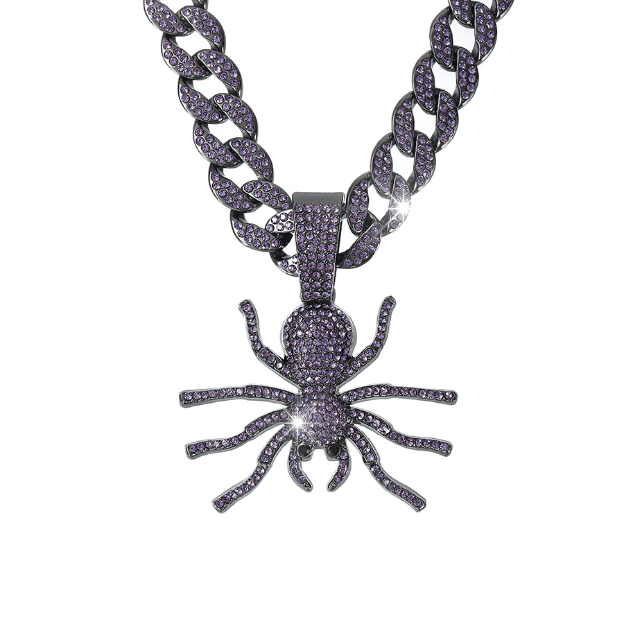 Ciondolo ragno con strass viola creativo e alla moda, collana cubana, gioielli hip-hop rap con personalità di nicchia_voghion.com