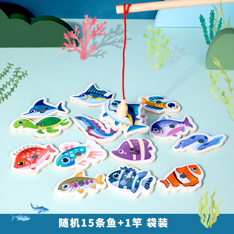 Diversión de madera barril magnético pesca marina juego de cartas juego ejercicio coordinación mano-ojo juguetes educativos