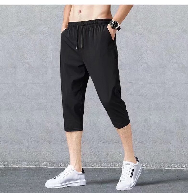 Summer casual pants men's cropped pants straight Haren pants thin solid color blank version loose flat pants wholesale