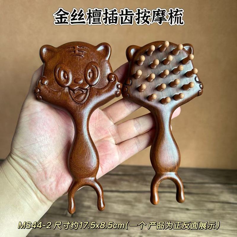 黑檀木按摩梳高级感手工彩绘梳子礼品穴位经络刷头皮肩颈小巧便携|undefined