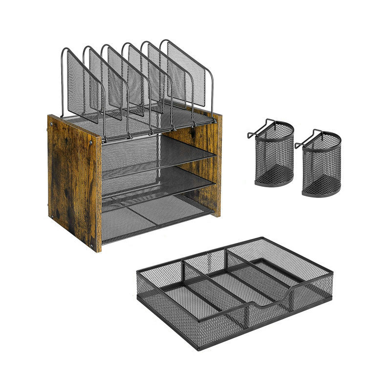 Organizador de escritorio de 4 capas con malla, madera con cajón, para oficina en casa, venta transfronteriza image 6
