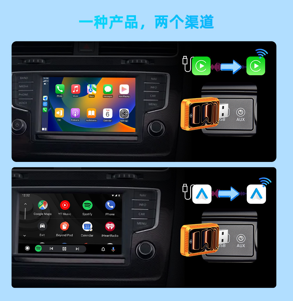 7inch Car-specific wireless CarPlay box compatible with Apple and Android dual-system Bluetooth adapter