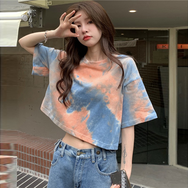 Tie-Dye Short-Sleeve T-Shirt for Women, Summer 2025 New Design, Cropped Style, Trendy Crop Top for Students, Ins-Style Tie-Dye Short-Sleeve T-Shirt for Women, Summer 2025 New Design, Cropped Style, Trendy Crop Top for Students, Ins-Style