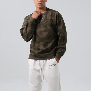 Fitness drop shoulder long sleeve digital printed sweater inverted letters Autumn Sweater