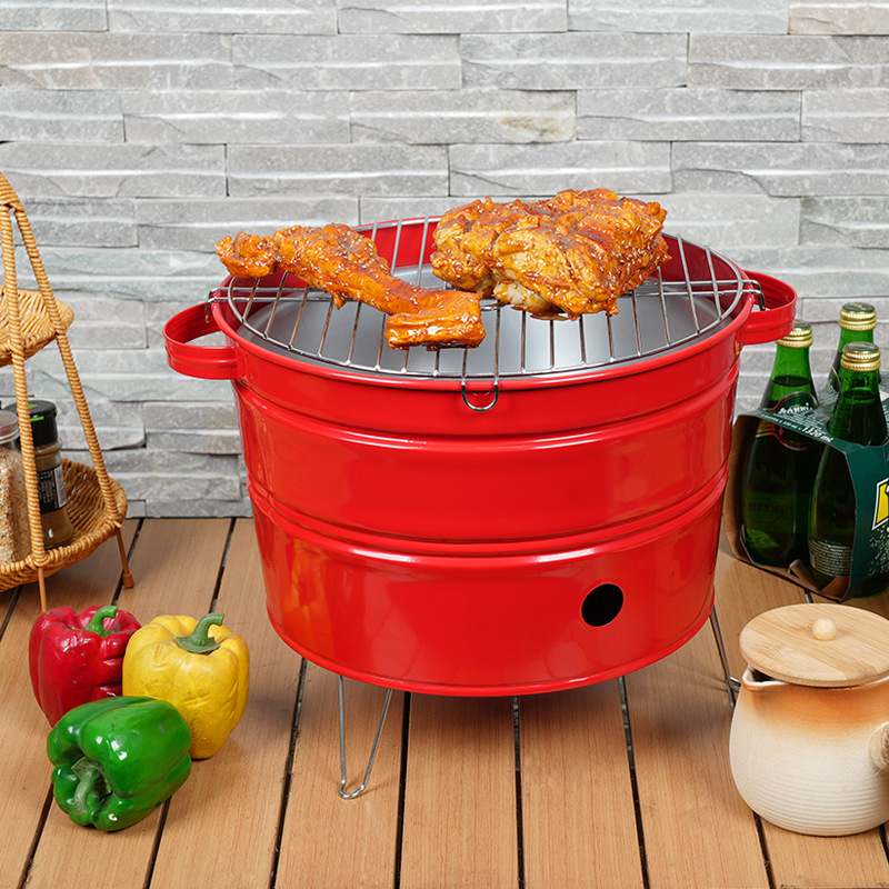 Barbacoa de cubo gruesa portátil de 14 pulgadas al por mayor, barbacoa doméstica al aire libre, barbacoa en forma de cubo, barbacoa de patio